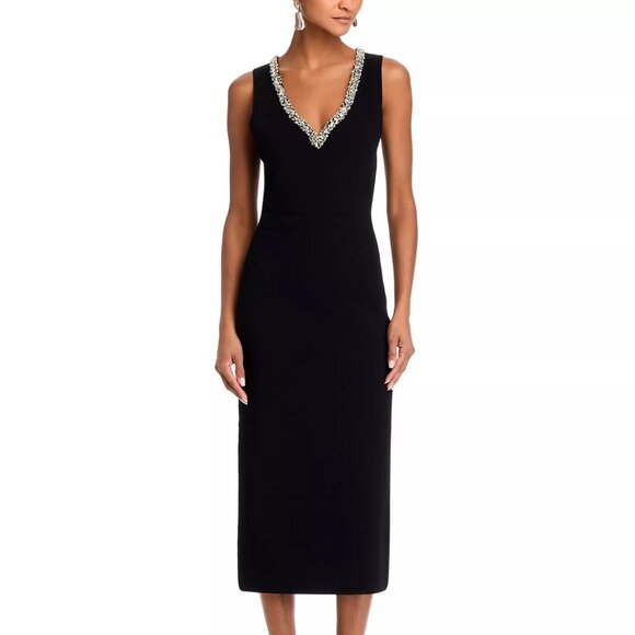 595$ SIMKHAI Khari Sweetheart Rhinestone Trim Midi Dress Sleeveless Size M Black - Picture 5 of 5